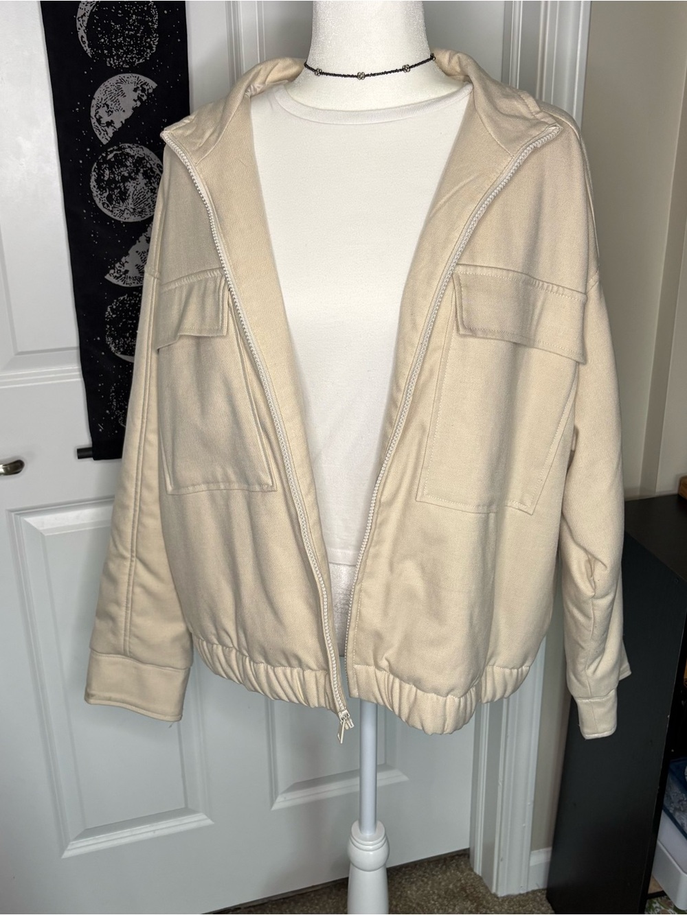a new day Cream Zip Utility Jacket, Size XXL